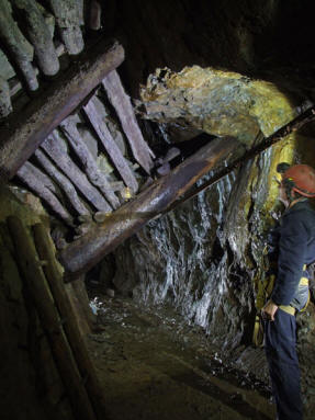 Huge timber stulls reminiscent of some of the well-known Cornish mines in their heyday